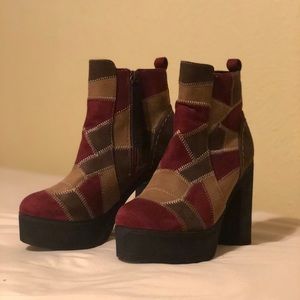 maroon high heel platform booties
